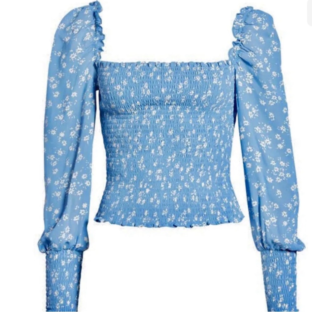 Reformation Pinto Floral Print Smocked Puff Sleeves Top